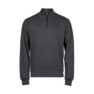 Tee Jays Mens Ribbed Interlock Half Zip Sweatshirt / Dark Grey